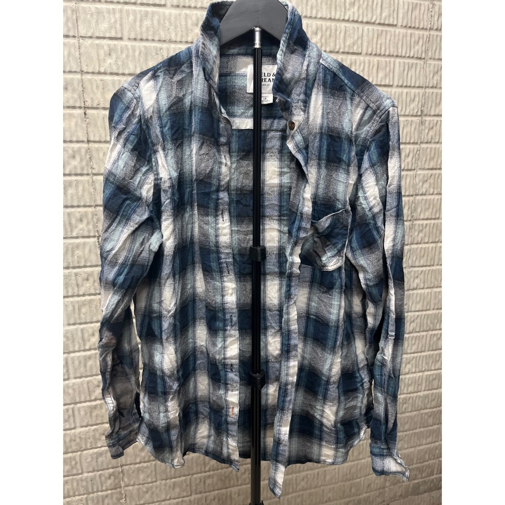 Field Stream Plaid Long Sleeve Button Up Shirt Women Large Blue White Casual‎